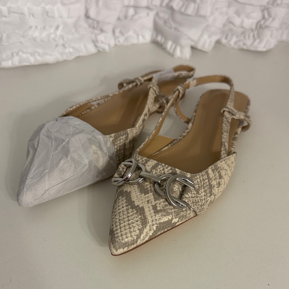 JustFab Beige Snake Print Slingback Flats